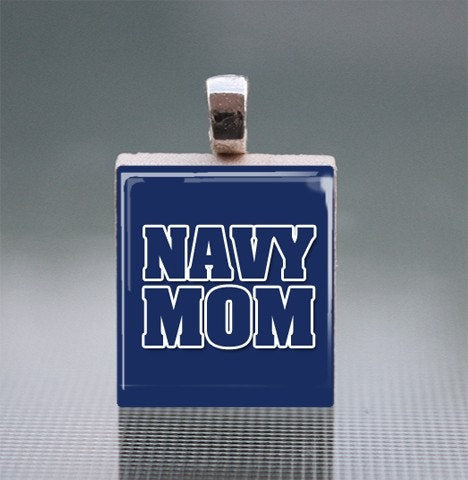 Navy Scrabble Tile Pendant with Silver Ball Chain