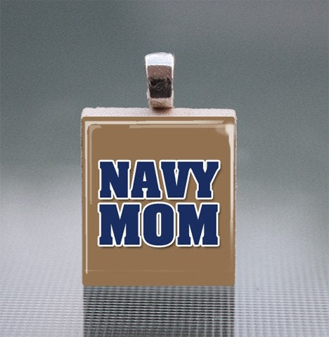 Navy Scrabble Tile Pendant with Silver Ball Chain