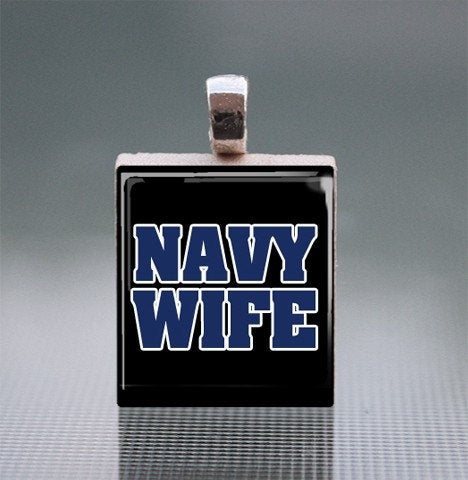 Navy Scrabble Tile Pendant with Silver Ball Chain