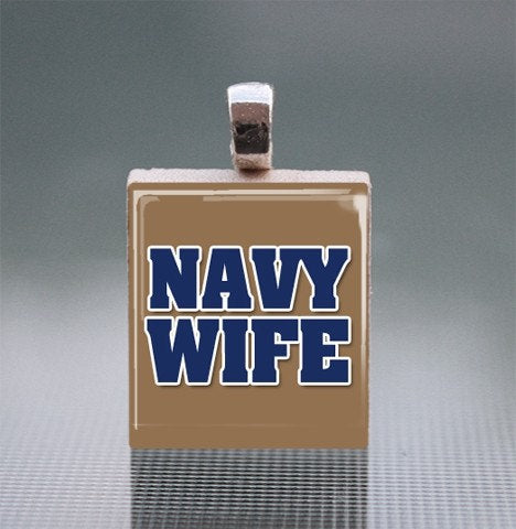 Navy Scrabble Tile Pendant with Silver Ball Chain