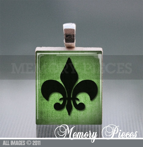 Fleur-de-lis Scrabble Tile Pendant with Ball Chain