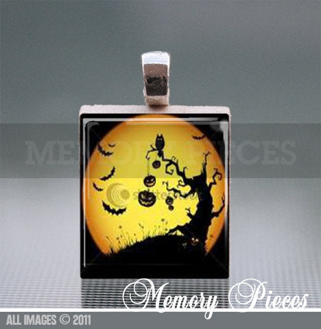 Scary II - Halloween Scrabble Tile Pendant with Silver Ball Chain