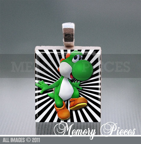 Mario Brothers 'Yoshi' Scrabble Tile Pendant with Silver Ball Chain