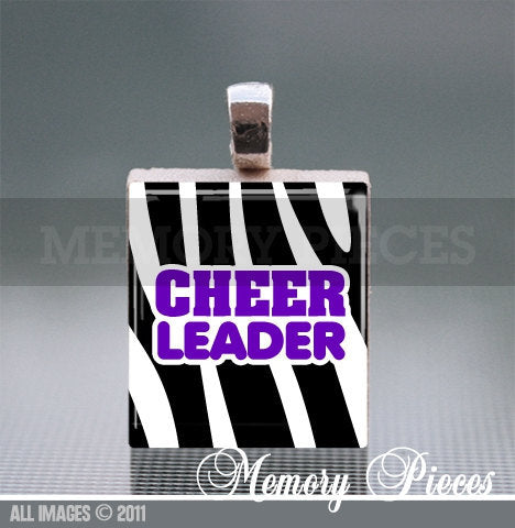 Purple Zebra 'Cheerleader' Scrabble Tile Pendant with Silver Ball Chain