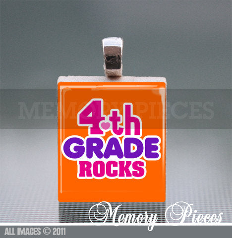4th Grade Rocks Scrabble Tile Pendant with Silver Ball Chain