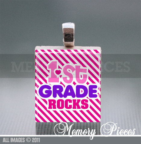 1st Grade Rocks Scrabble Tile Pendant with Silver Ball Chain